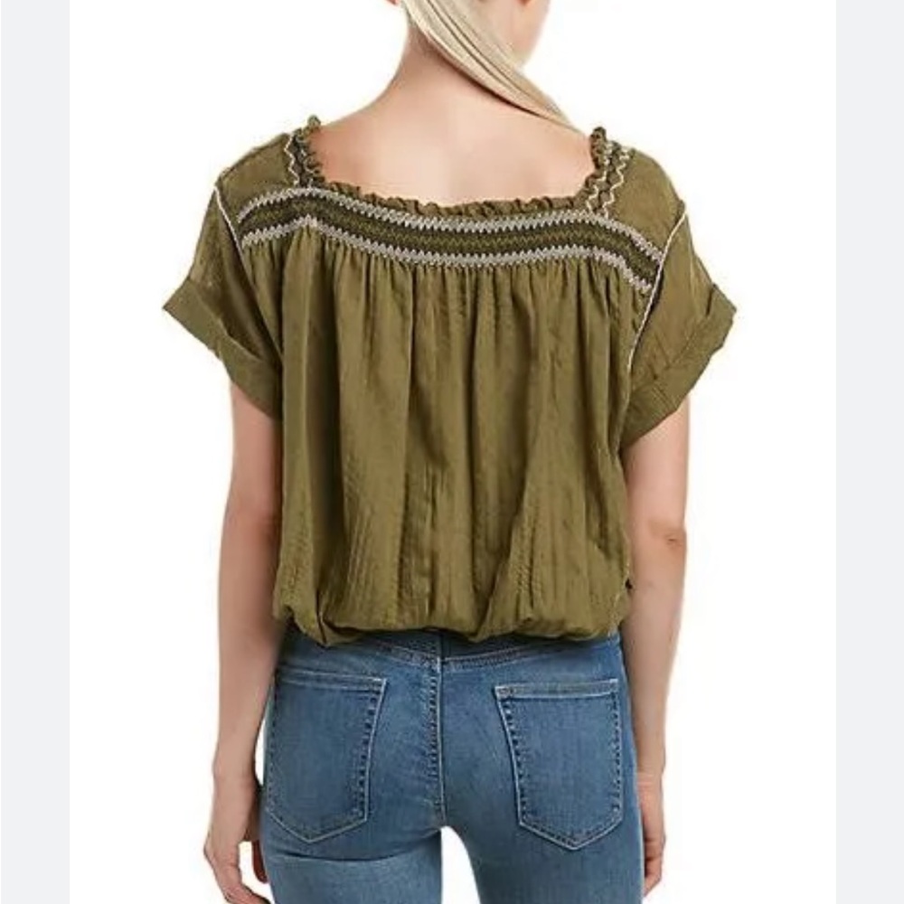 Free People Wandering Skies Cropped Embroidered Moss Green Blouse/Top, Size XS - Picture 2 of 8